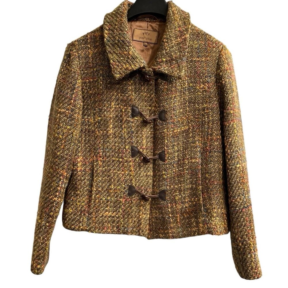 Per Una Blazer Marks Spencer Jacket 10 Brown Woven Crop Toggle Button Academia